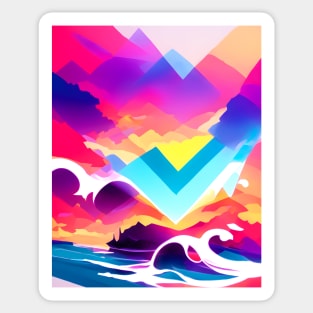 Violet Surf Wave Neon Abstract Pattern Sticker